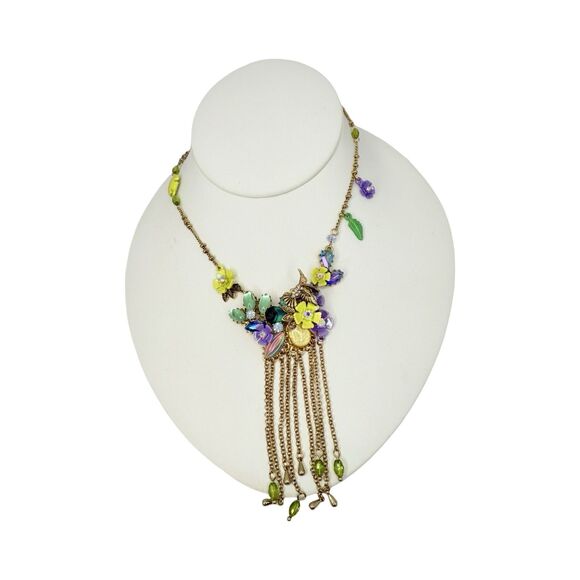 Betsey Johnson Hummingbird Flower Statement Necklace 29"  Tassel Spring Ahead - Picture 13 of 14